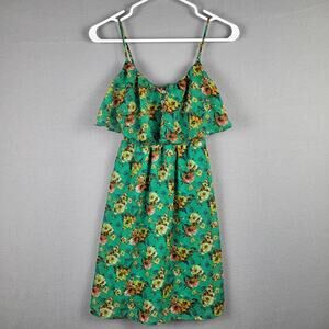 Xhilaration Womens XS Ruffle Top Sundress Green Vintage Floral Print Cottagecore